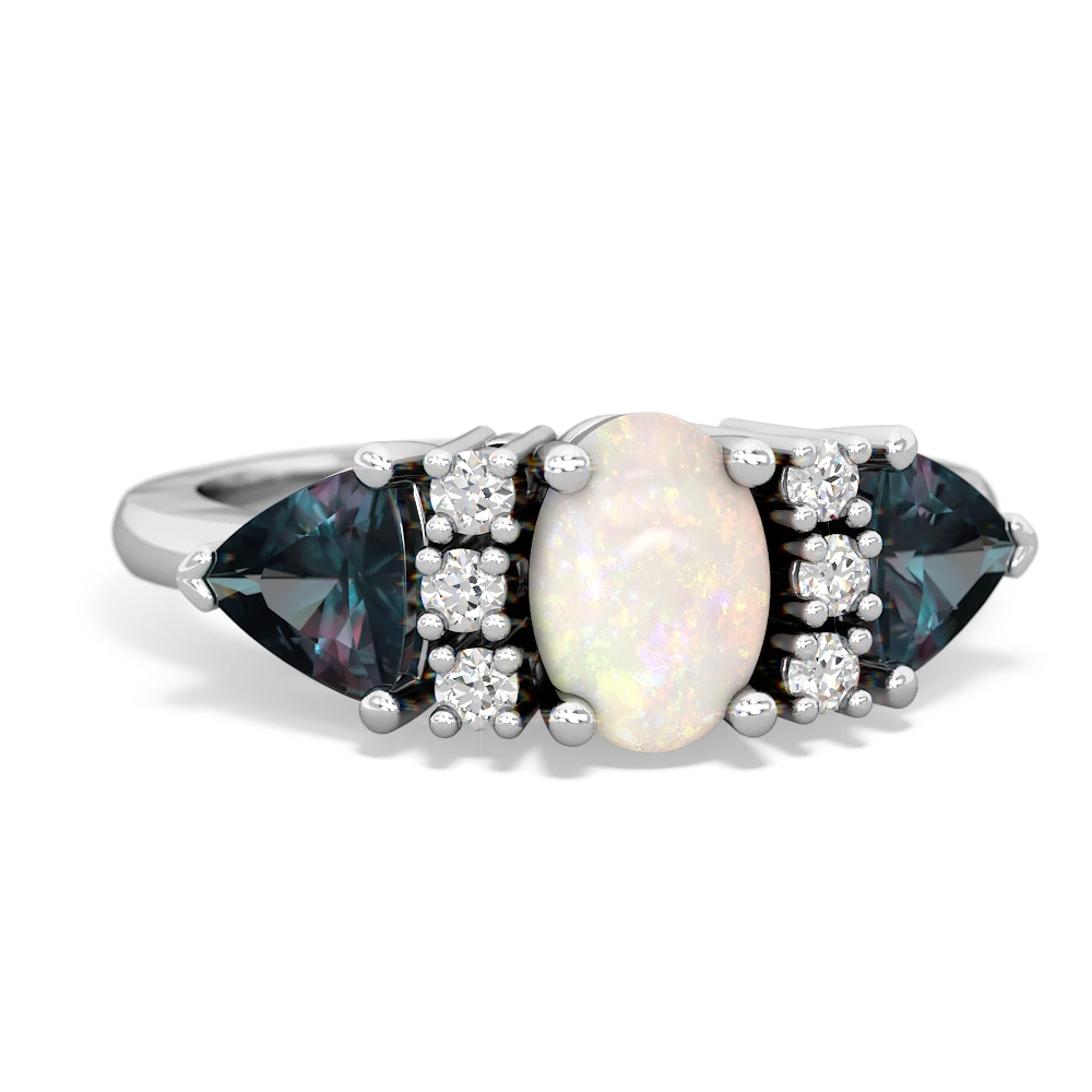 Opal Antique Style Three Stone 14K White Gold ring R2186