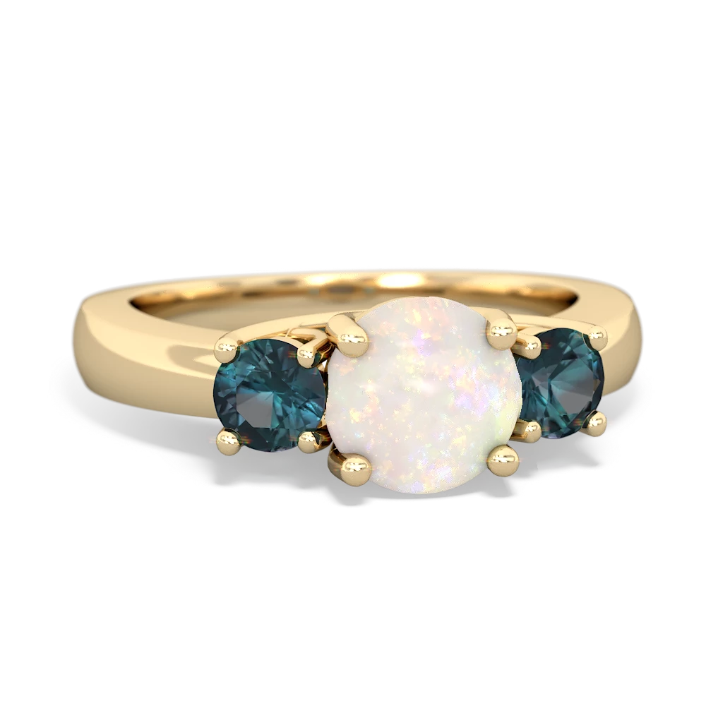 Opal Three Stone Round Trellis 14K Yellow Gold ring R4018