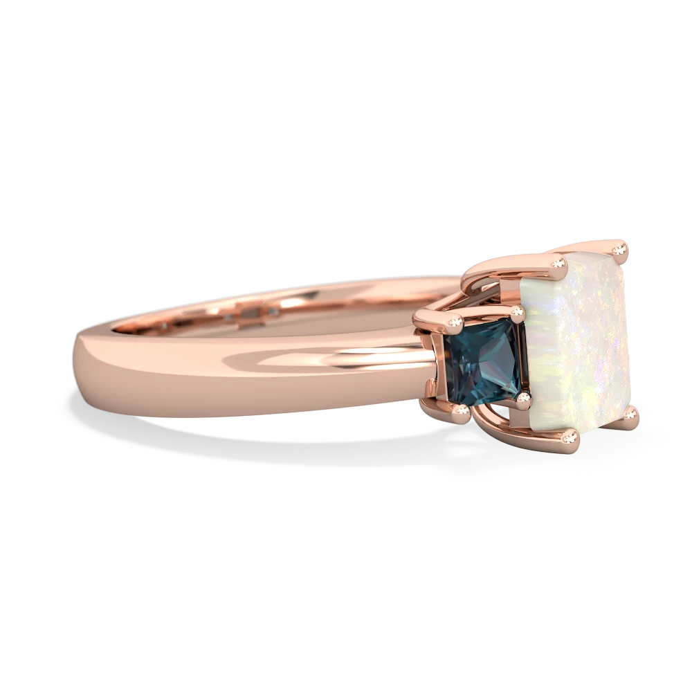 Opal Three Stone Emerald-Cut Trellis 14K Rose Gold ring R4021