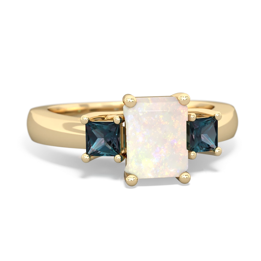 Opal Three Stone Emerald-Cut Trellis 14K Yellow Gold ring R4021