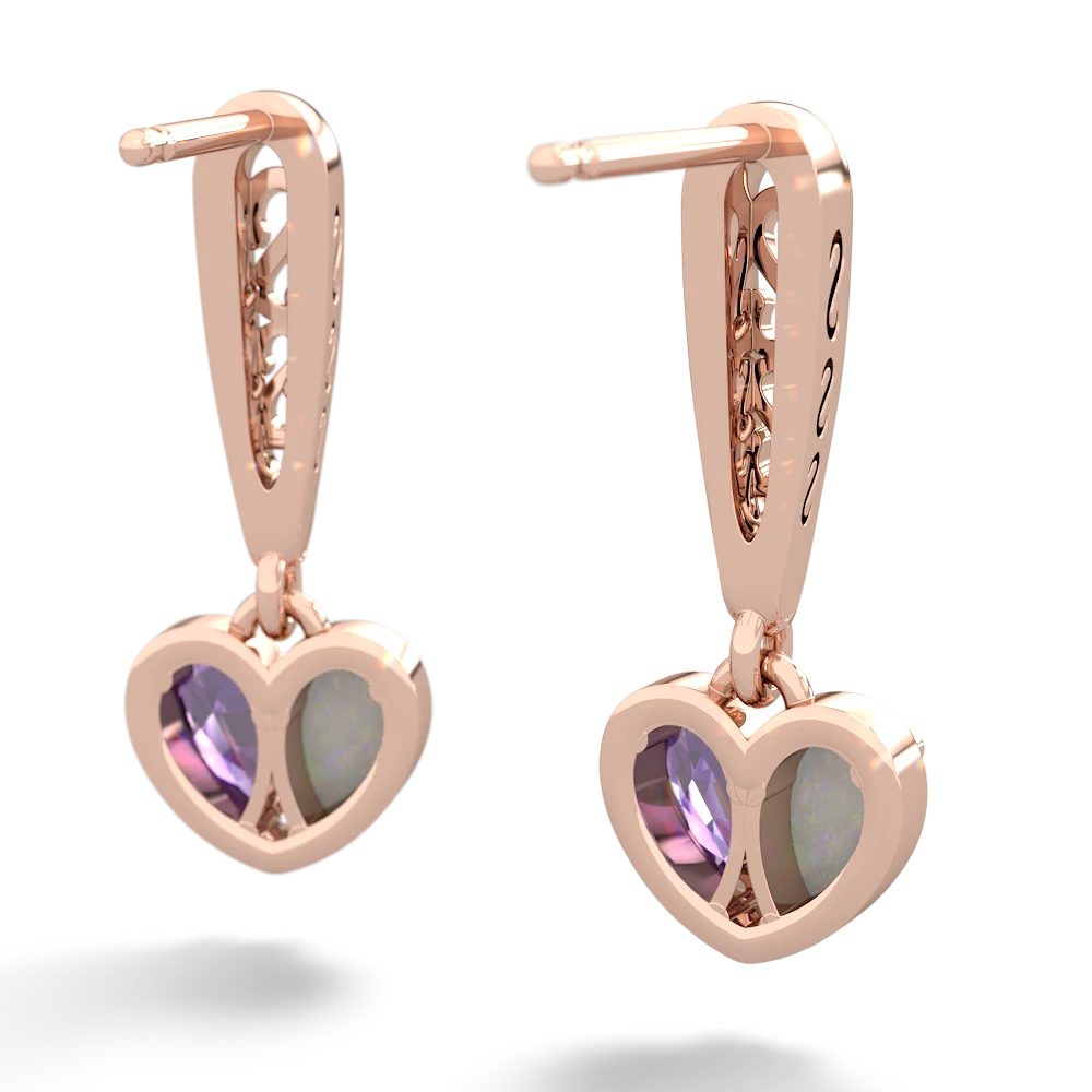 Opal Filligree Heart 14K Rose Gold earrings E5070