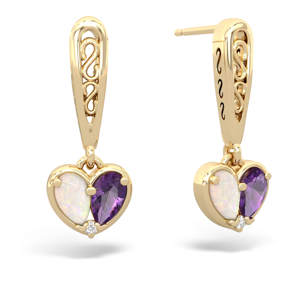 Opal Filligree Heart 14K Yellow Gold earrings E5070