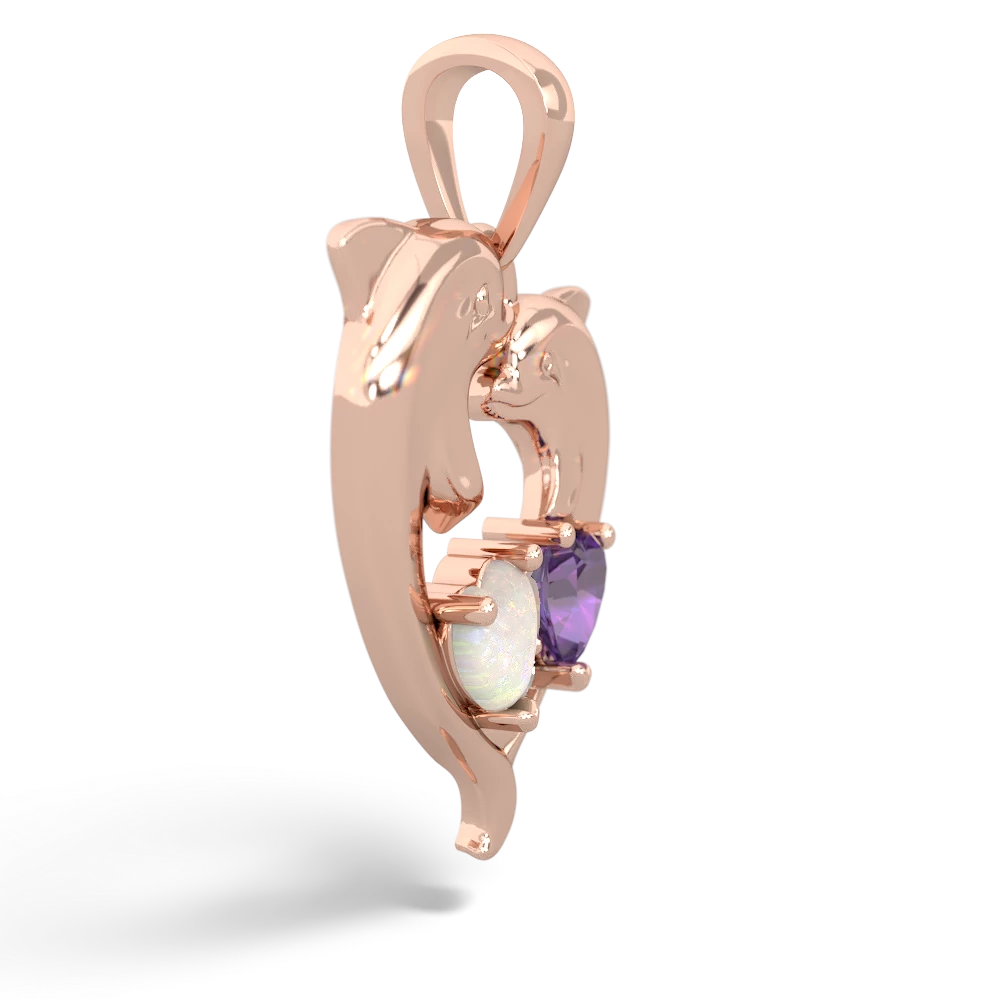 Opal Dolphin Heart 14K Rose Gold pendant P5820