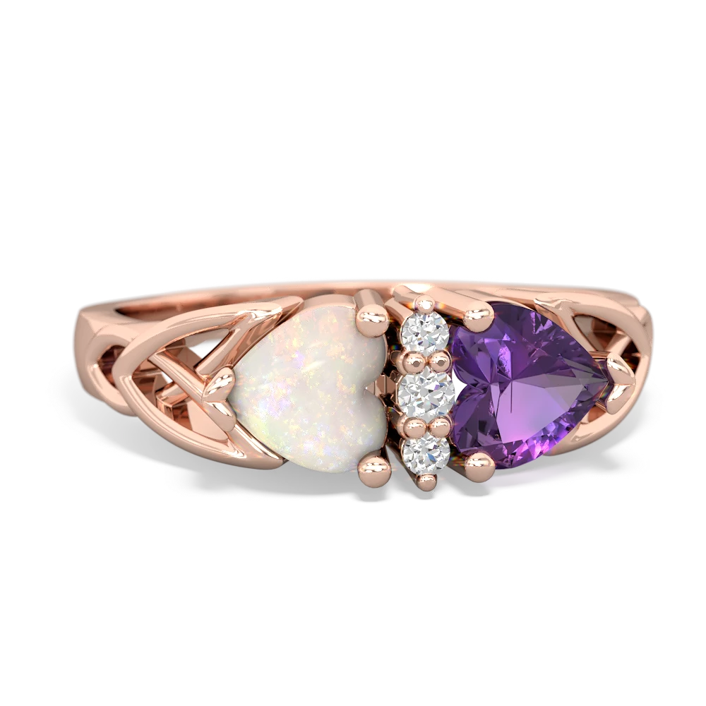 Opal Celtic Knot Double Heart 14K Rose Gold ring R5040