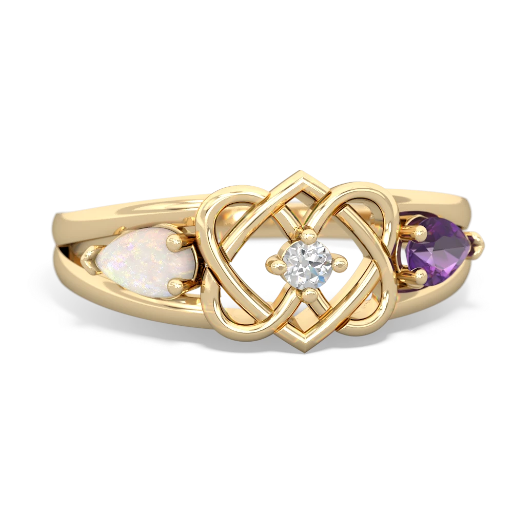 Opal Hearts Intertwined 14K Yellow Gold ring R5880