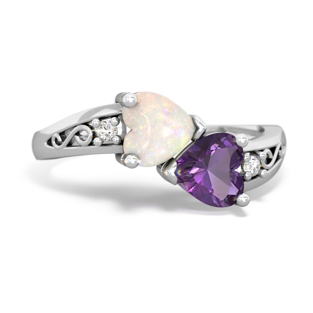 Opal Snuggling Hearts 14K White Gold ring R2178