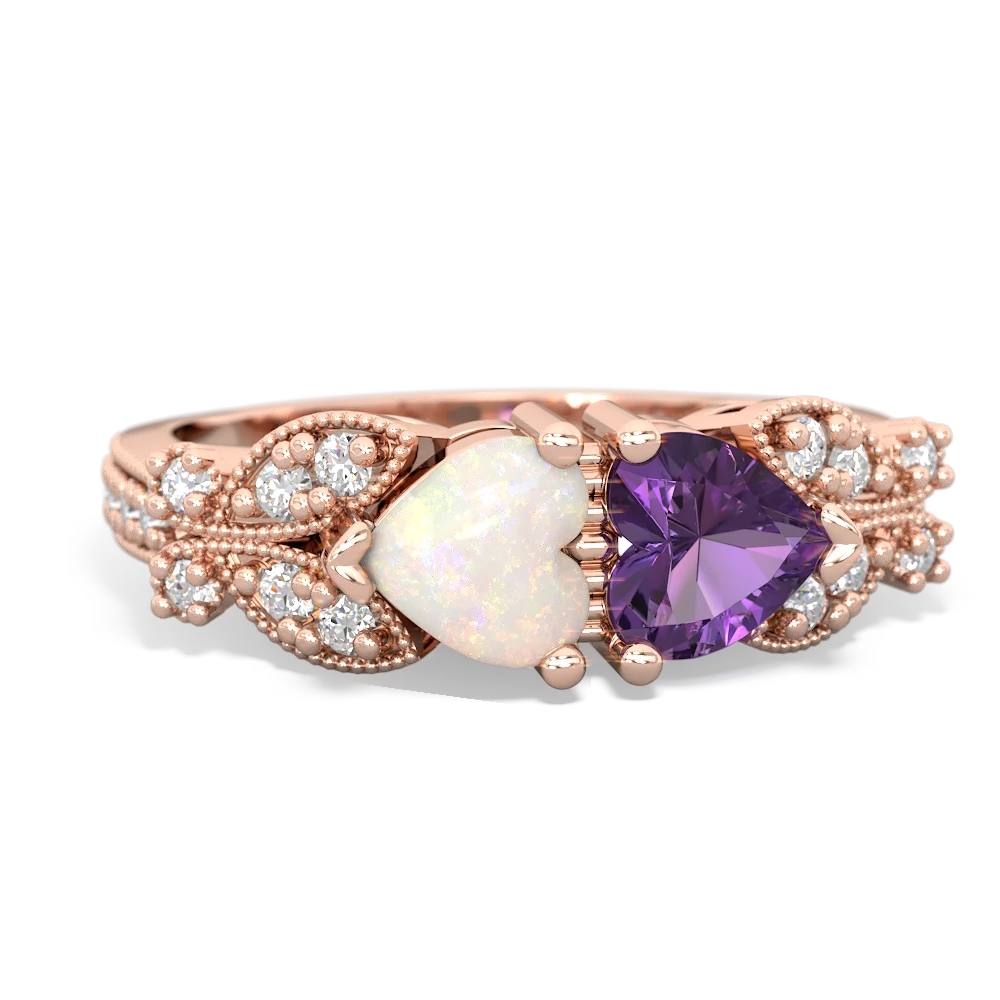 Opal Diamond Butterflies 14K Rose Gold ring R5601