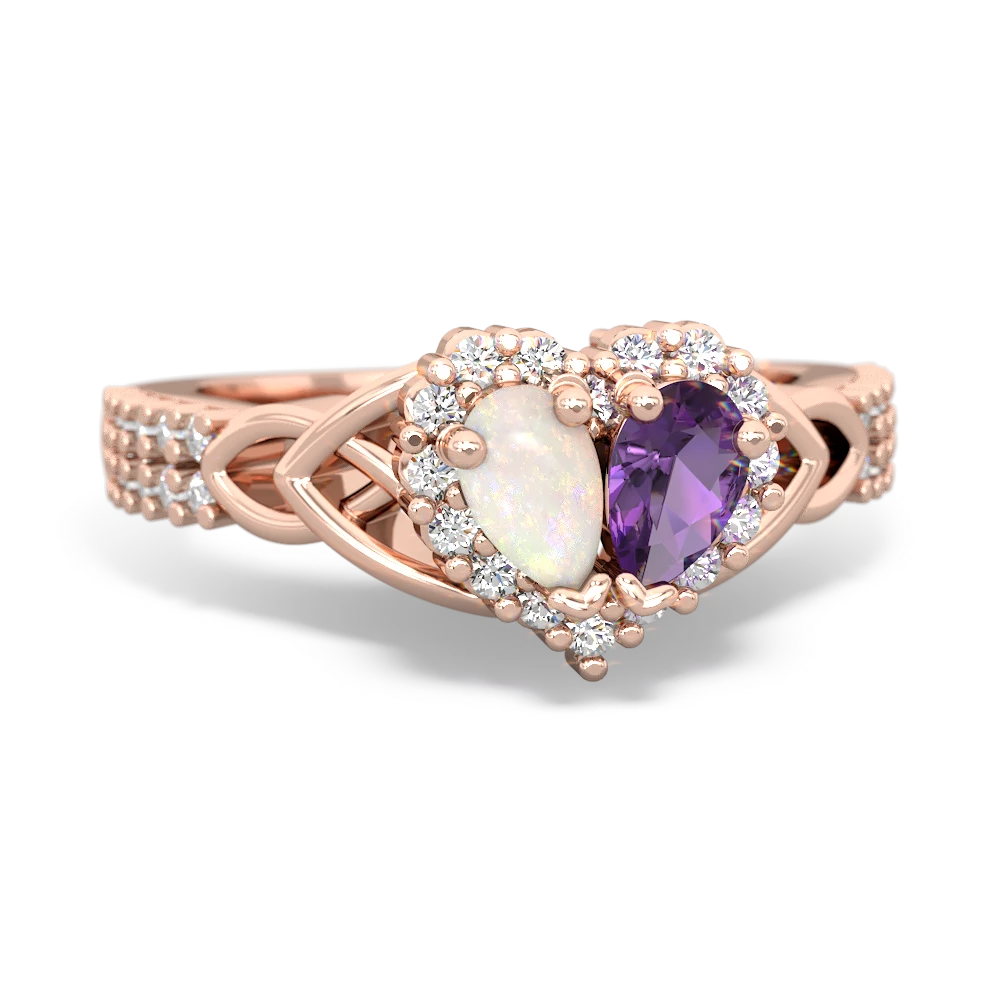 Opal Celtic Knot Two Hearts As One 14K Rose Gold ring R2644HRT