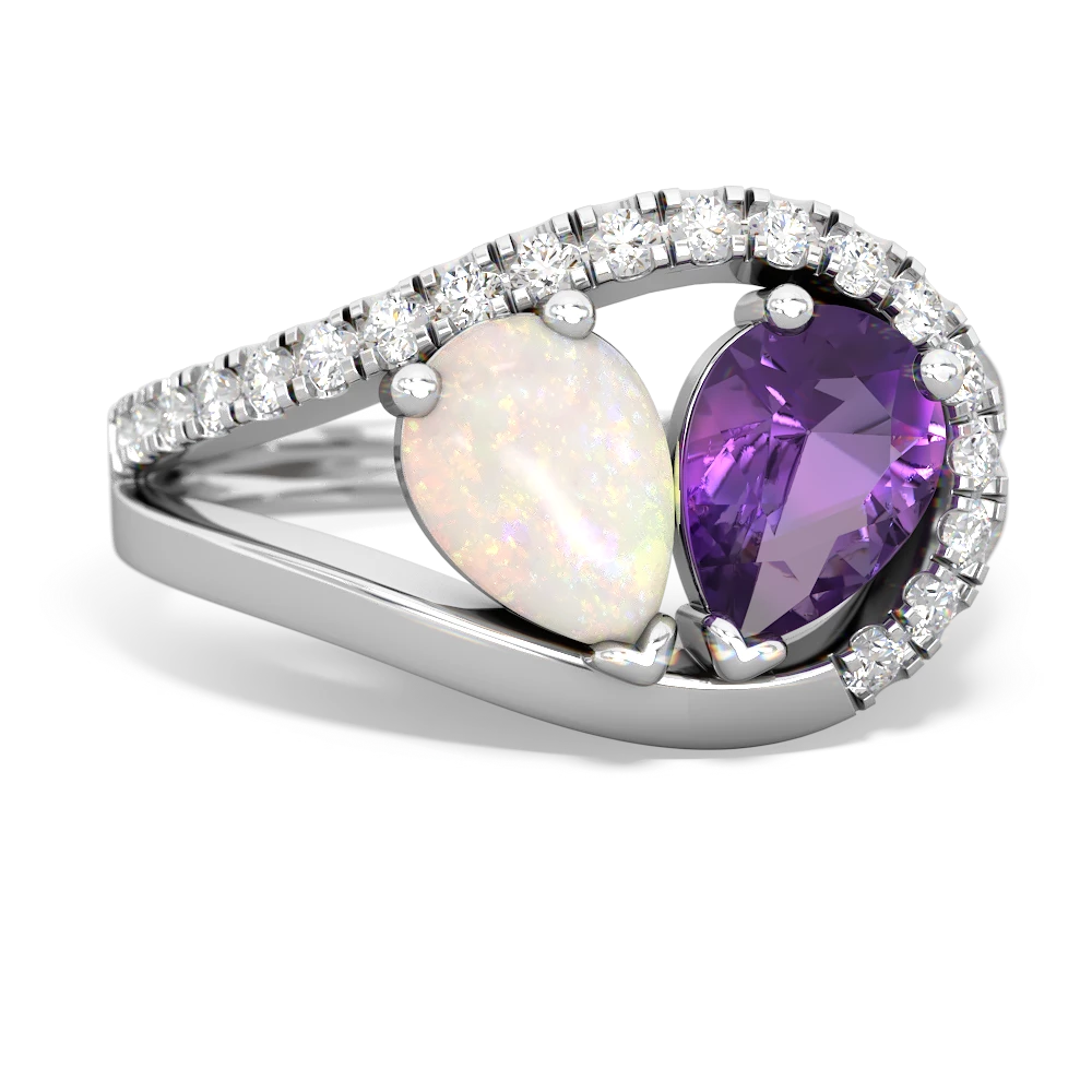 Opal Nestled Heart Keepsake 14K White Gold ring R5650