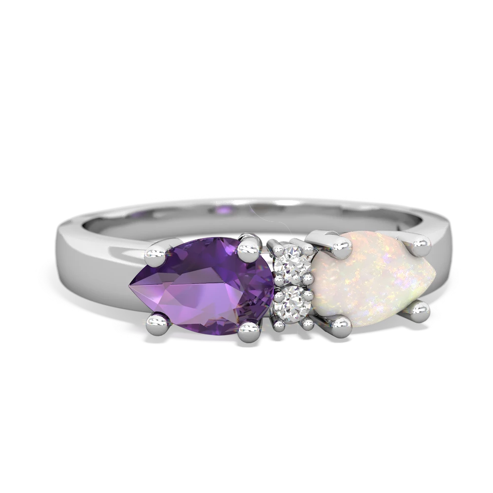 Opal Pear Bowtie 14K White Gold ring R0865