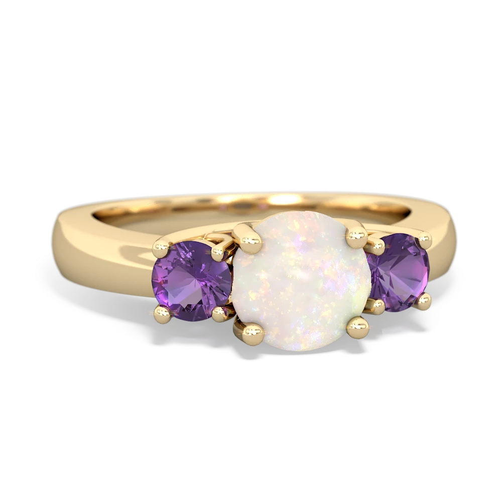 Opal Three Stone Round Trellis 14K Yellow Gold ring R4018