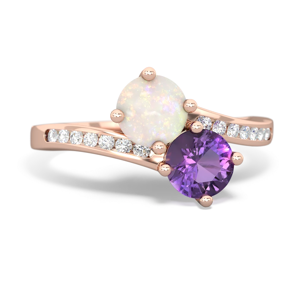 Opal Channel Set Two Stone 14K Rose Gold ring R5303