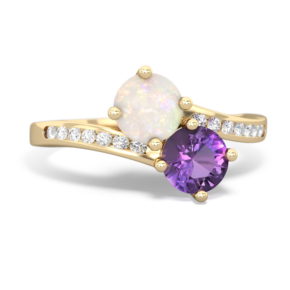 Opal Channel Set Two Stone 14K Yellow Gold ring R5303