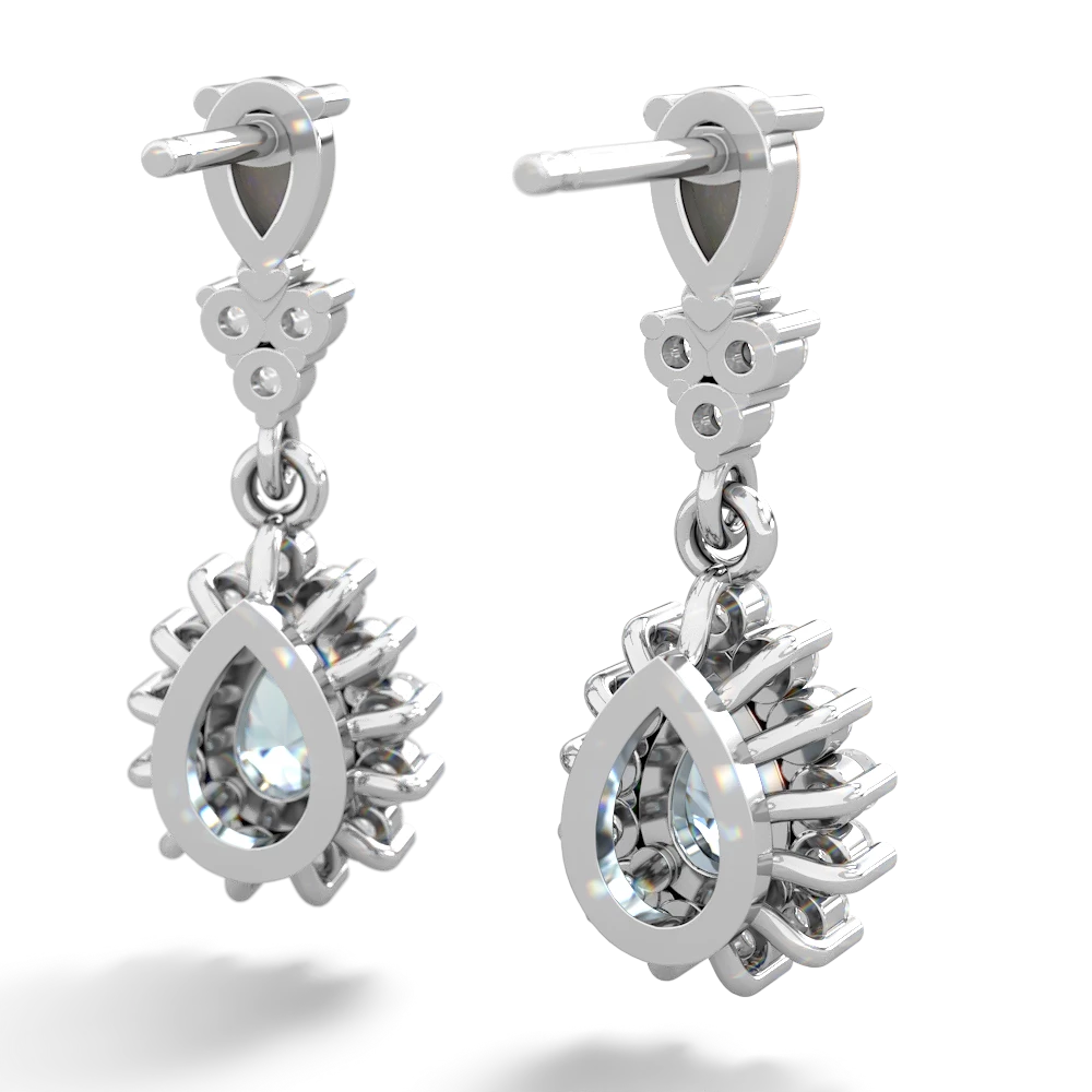 Opal Halo Pear Dangle 14K White Gold earrings E1882