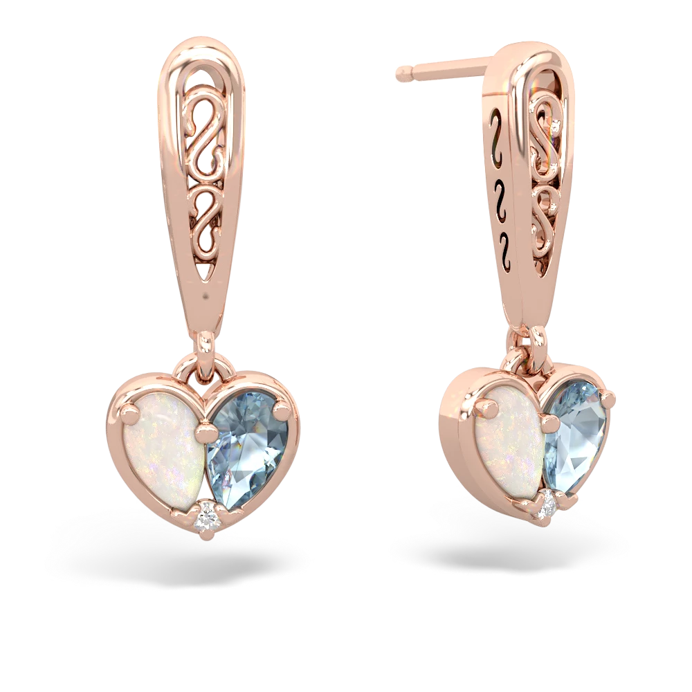 Opal Filligree Heart 14K Rose Gold earrings E5070