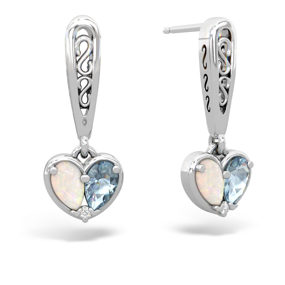 Opal Filligree Heart 14K White Gold earrings E5070