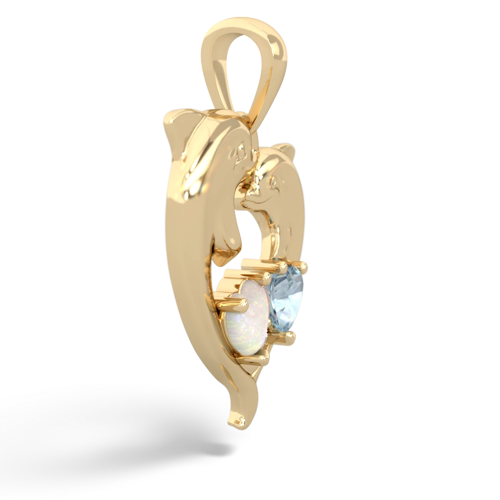 Opal Dolphin Heart 14K Yellow Gold pendant P5820