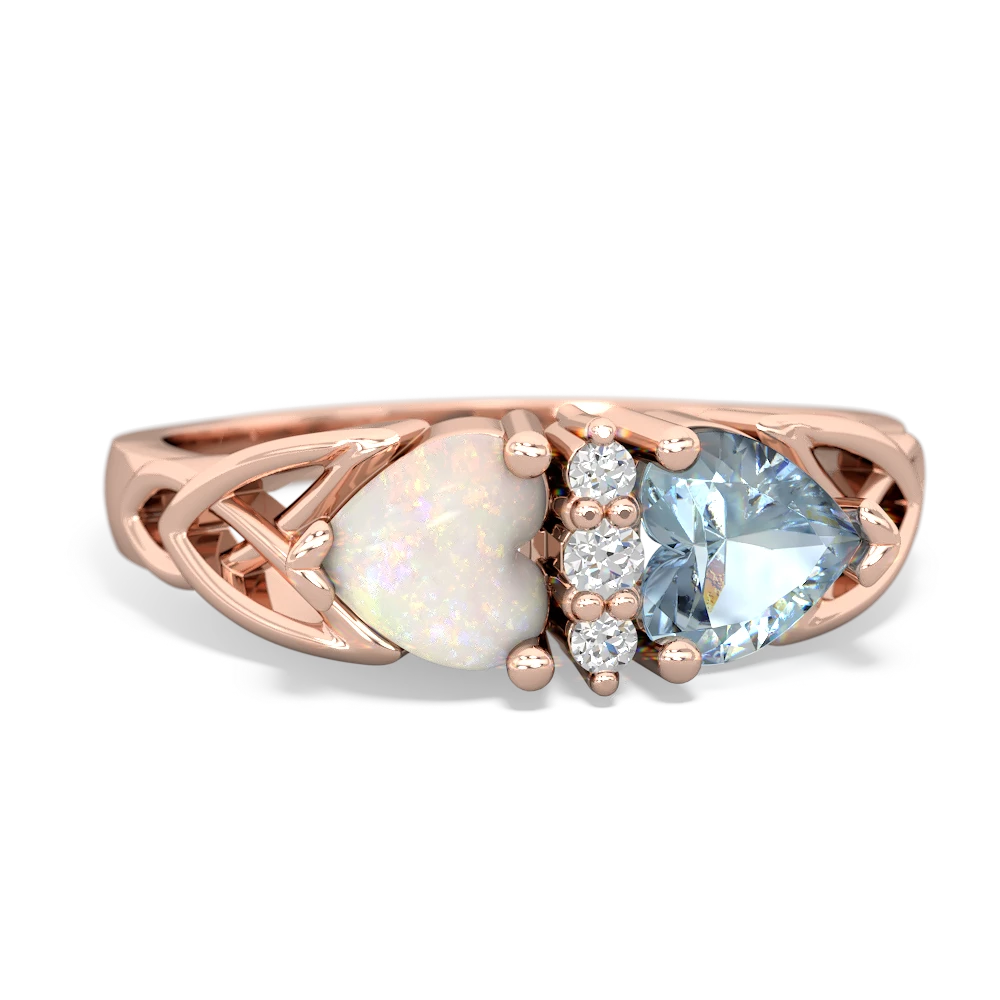 Opal Celtic Knot Double Heart 14K Rose Gold ring R5040