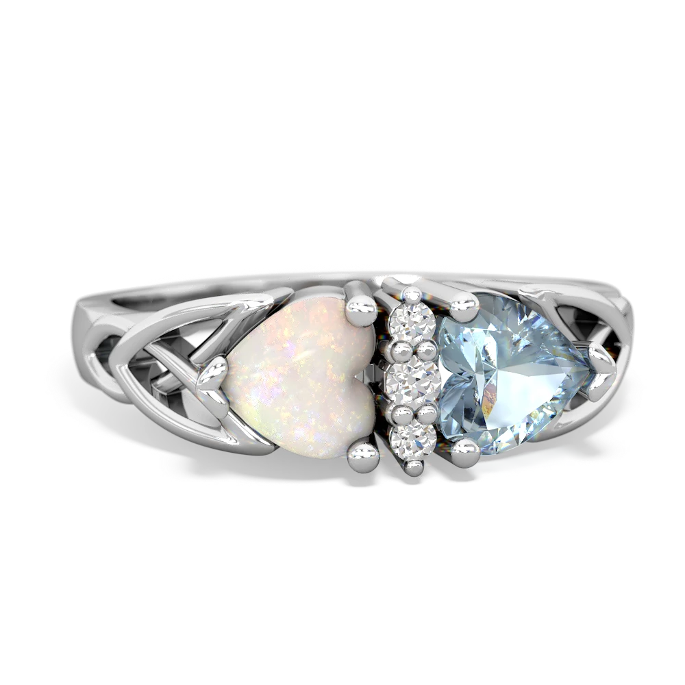 Opal Celtic Knot Double Heart 14K White Gold ring R5040