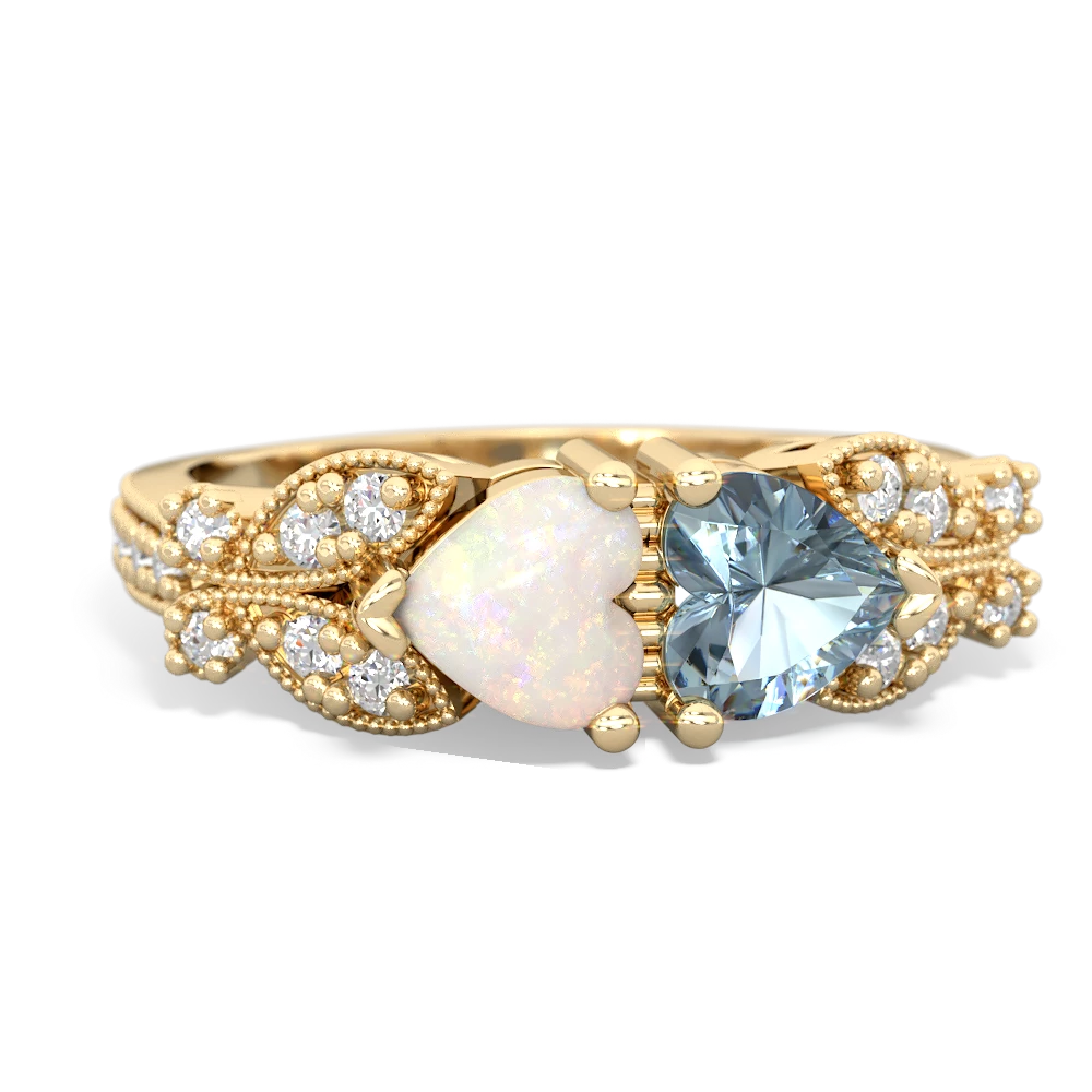 Opal Diamond Butterflies 14K Yellow Gold ring R5601