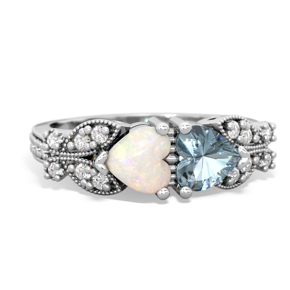 Opal Diamond Butterflies 14K White Gold ring R5601