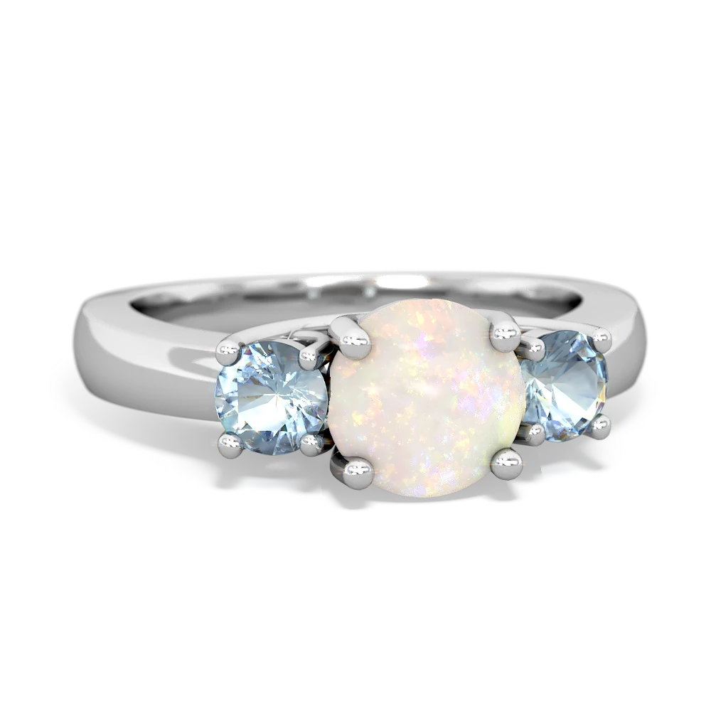 Opal Three Stone Round Trellis 14K White Gold ring R4018