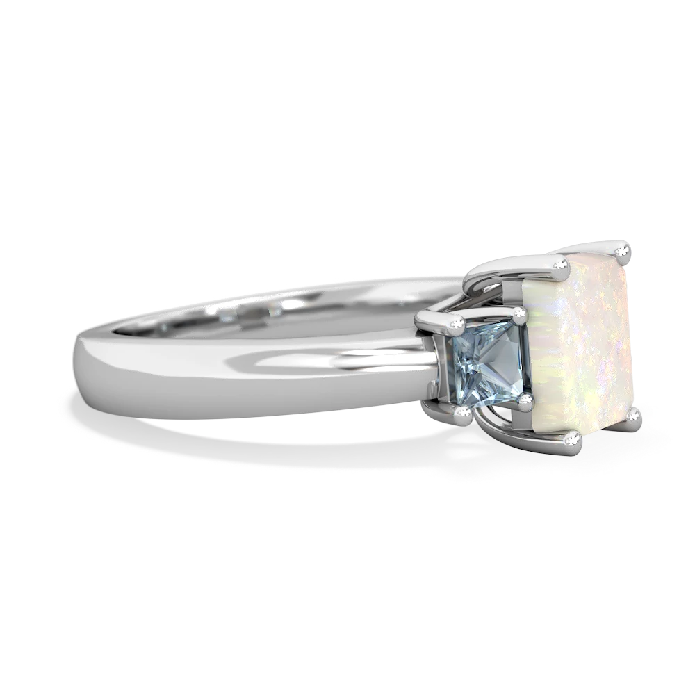 Opal Three Stone Emerald-Cut Trellis 14K White Gold ring R4021