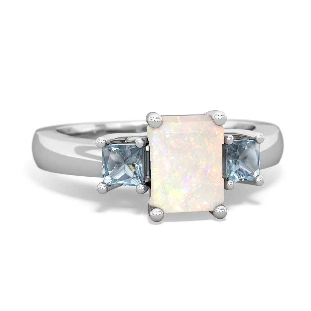 Opal Three Stone Emerald-Cut Trellis 14K White Gold ring R4021