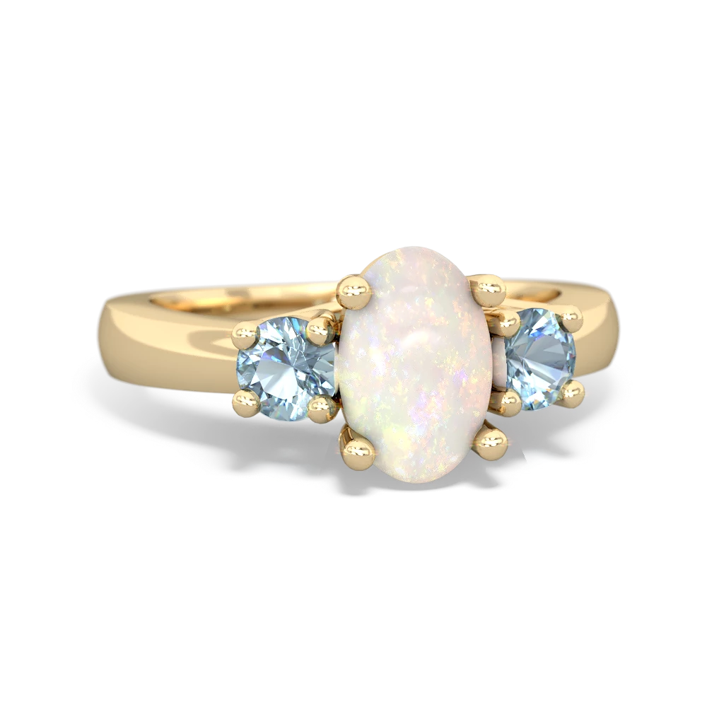 Opal Three Stone Oval Trellis 14K Yellow Gold ring R4024