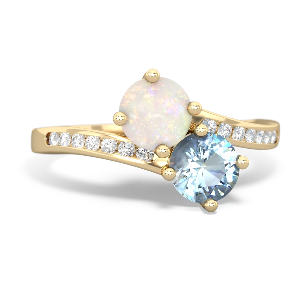 Opal Channel Set Two Stone 14K Yellow Gold ring R5303