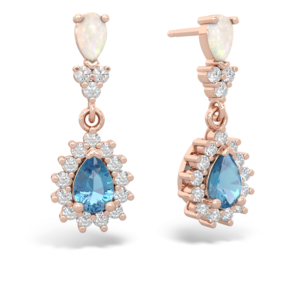 Opal Halo Pear Dangle 14K Rose Gold earrings E1882