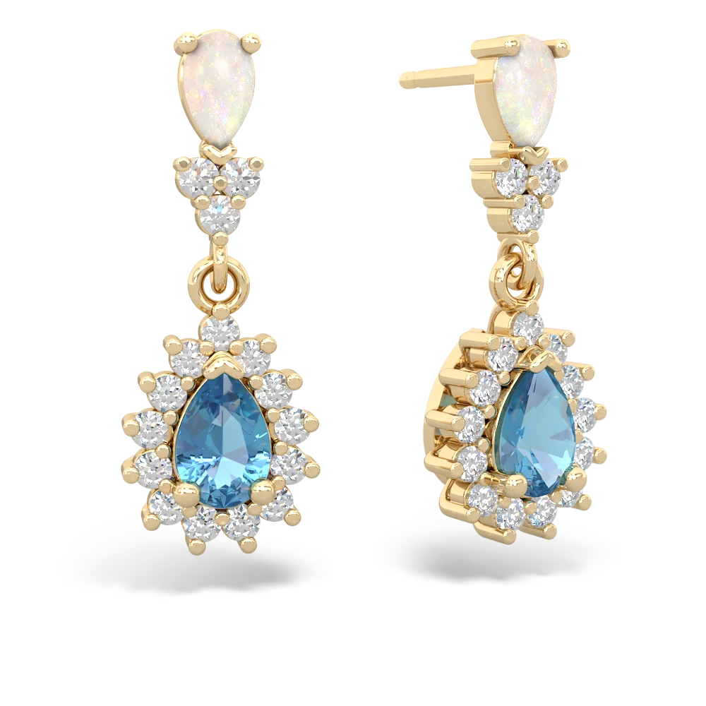 Opal Halo Pear Dangle 14K Yellow Gold earrings E1882