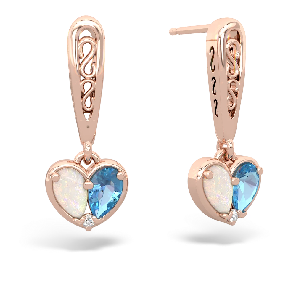 Opal Filligree Heart 14K Rose Gold earrings E5070