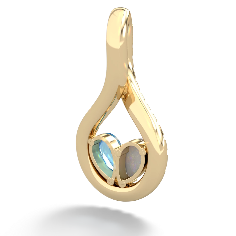 Opal Pave Twist 'One Heart' 14K Yellow Gold pendant P5360