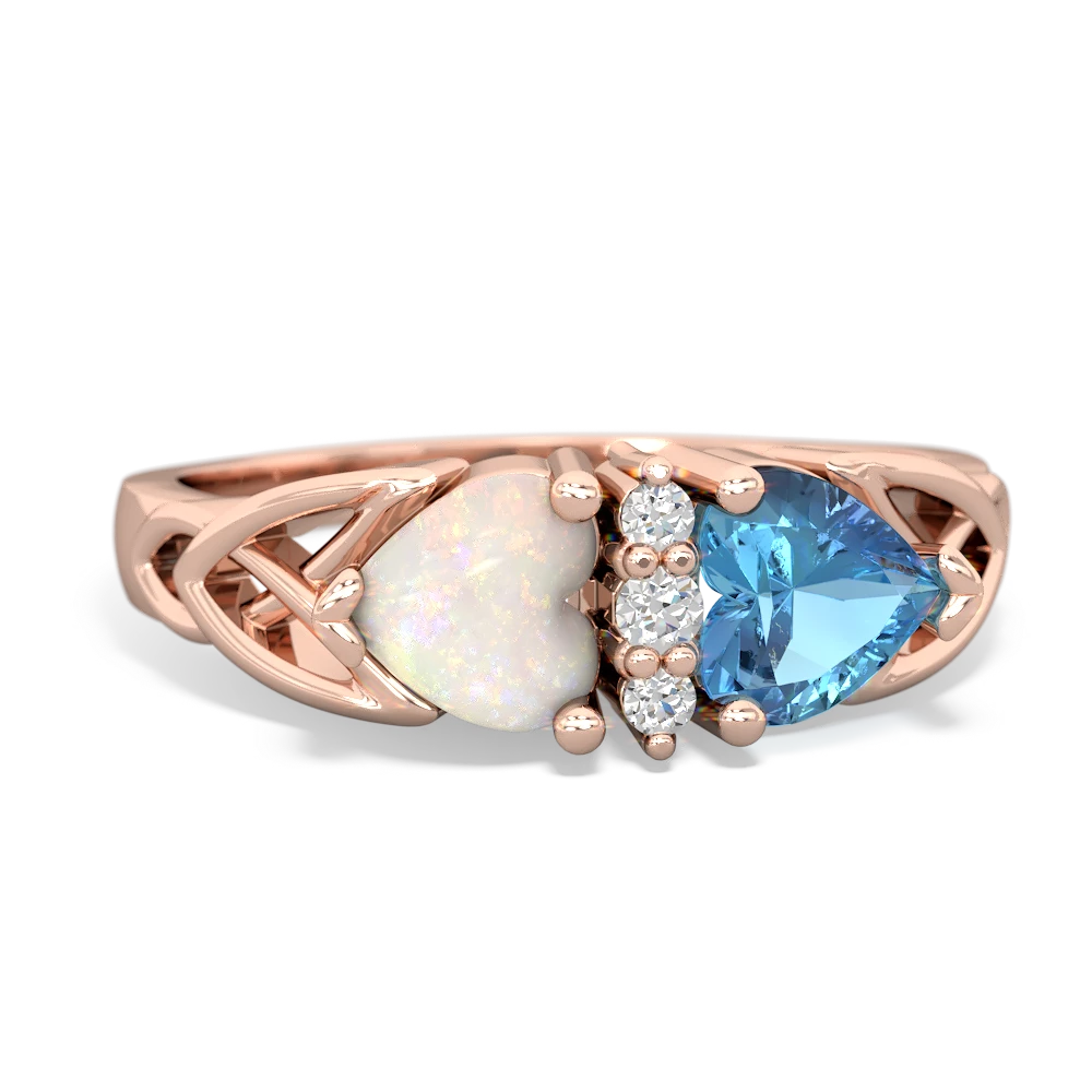 Opal Celtic Knot Double Heart 14K Rose Gold ring R5040