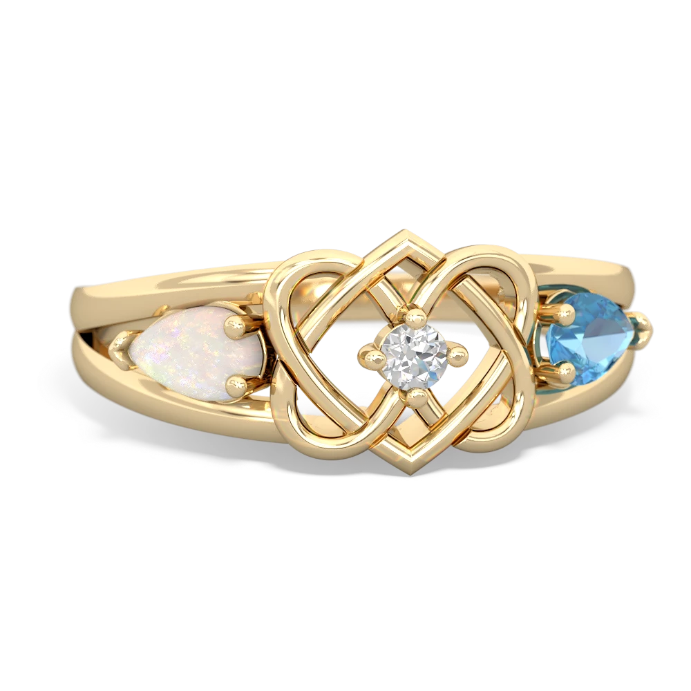 Opal Hearts Intertwined 14K Yellow Gold ring R5880