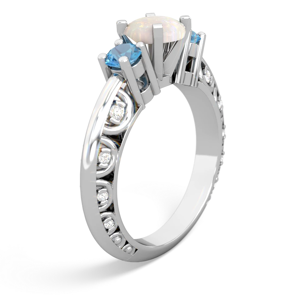 Opal Art Deco Eternal Embrace Engagement 14K White Gold ring C2003