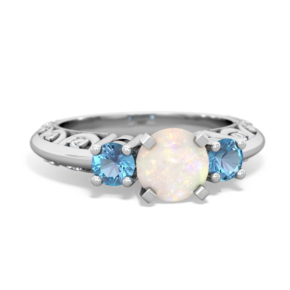 Opal Art Deco Eternal Embrace Engagement 14K White Gold ring C2003