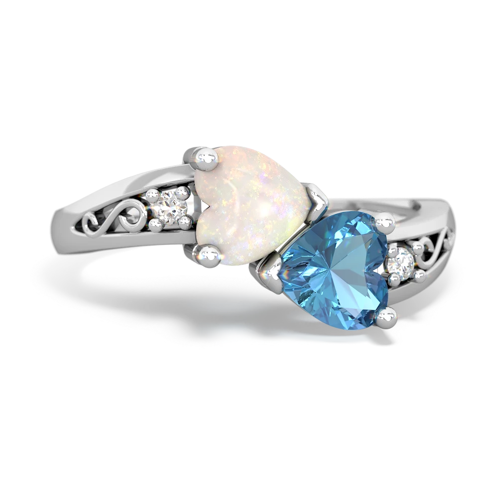 Opal Snuggling Hearts 14K White Gold ring R2178