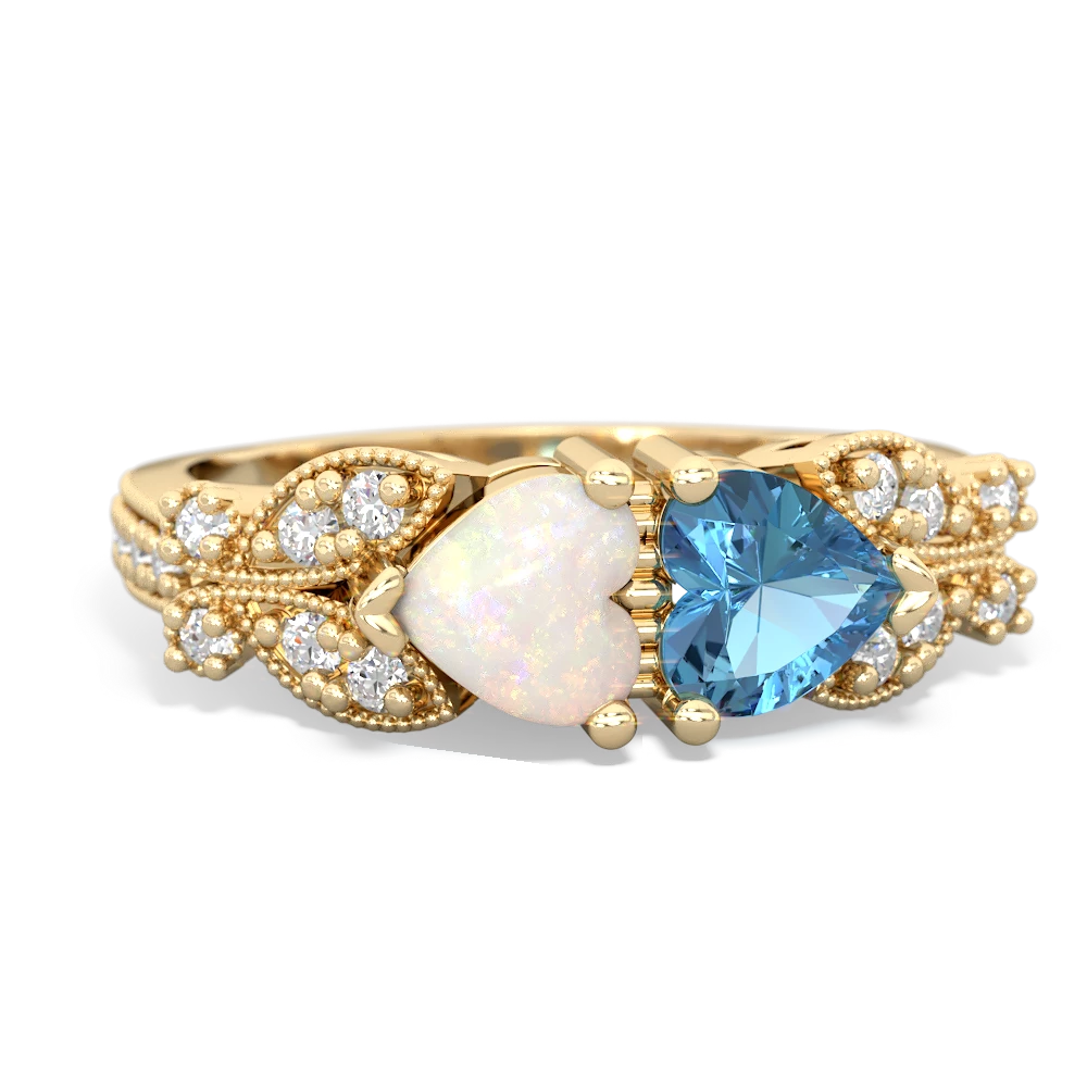 Opal Diamond Butterflies 14K Yellow Gold ring R5601