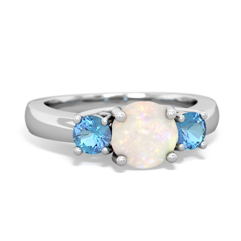 Opal Three Stone Round Trellis 14K White Gold ring R4018