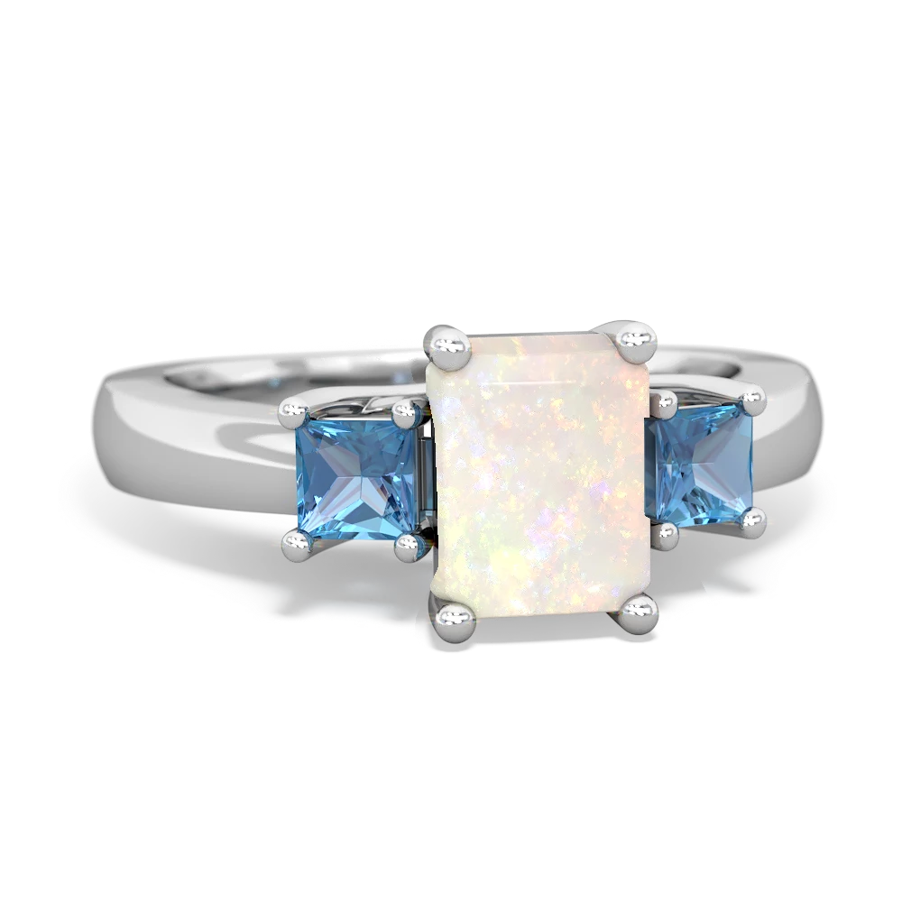 Opal Three Stone Emerald-Cut Trellis 14K White Gold ring R4021