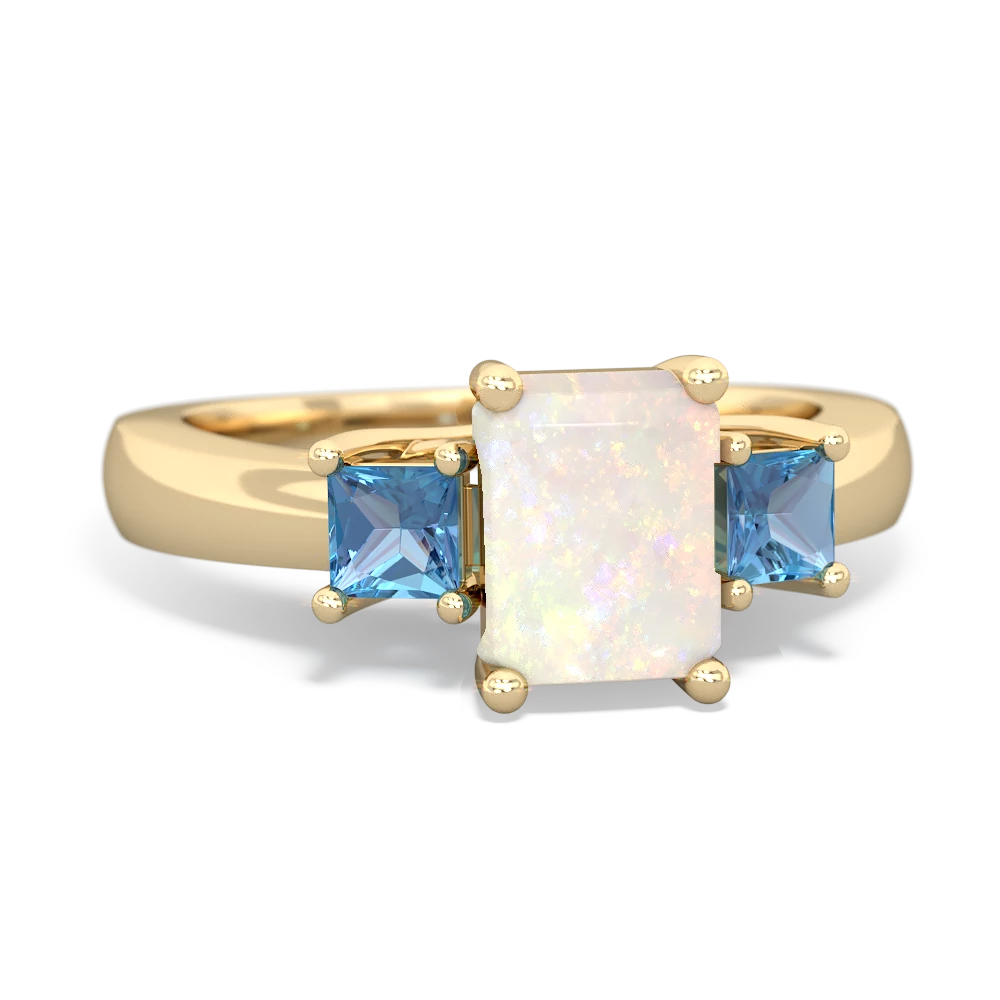 Opal Three Stone Emerald-Cut Trellis 14K Yellow Gold ring R4021