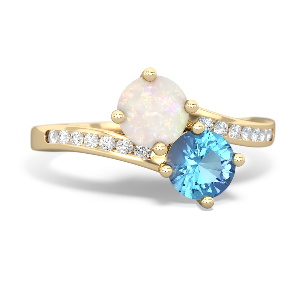 Opal Channel Set Two Stone 14K Yellow Gold ring R5303