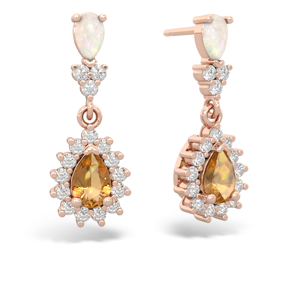 Opal Halo Pear Dangle 14K Rose Gold earrings E1882