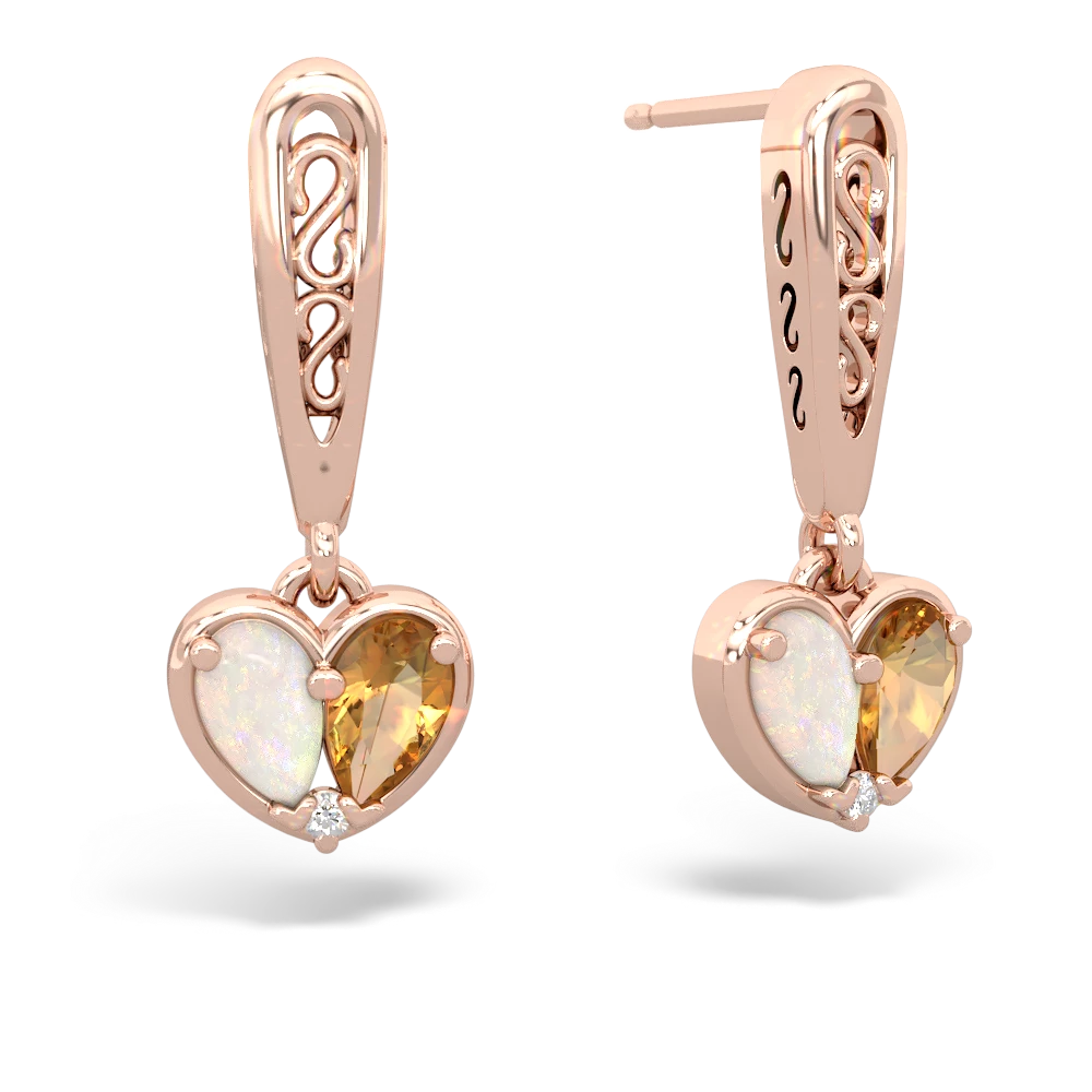 Opal Filligree Heart 14K Rose Gold earrings E5070