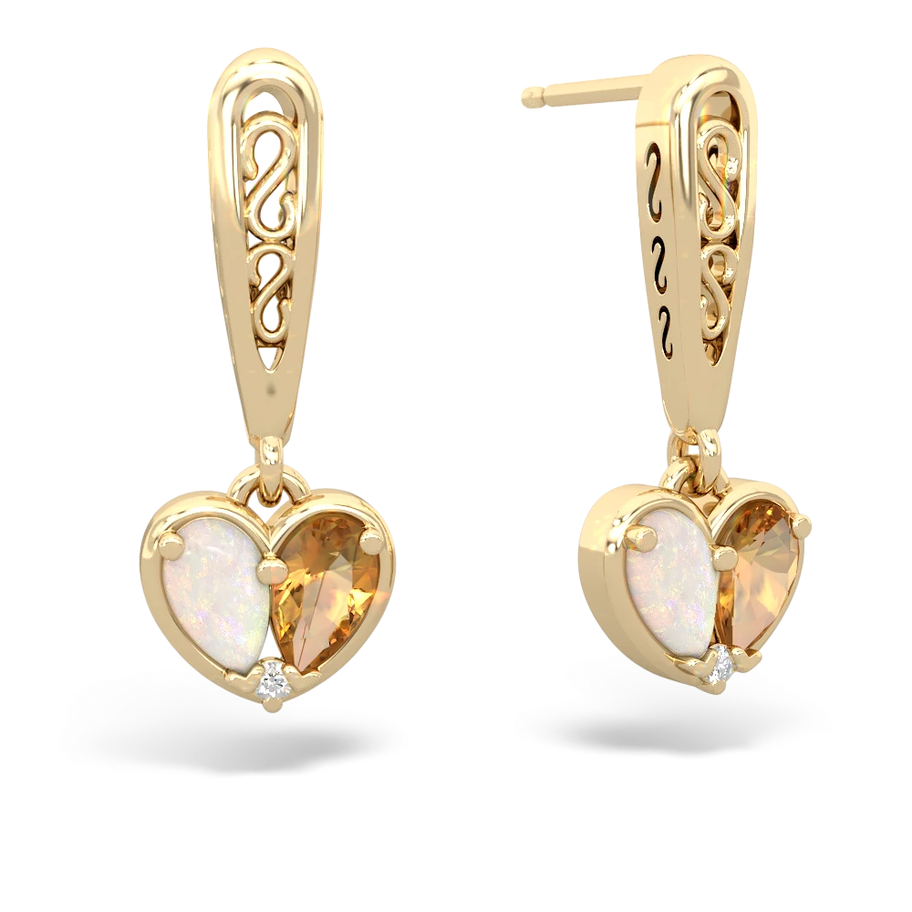 Opal Filligree Heart 14K Yellow Gold earrings E5070