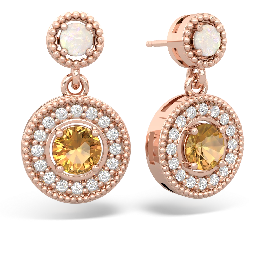 Opal Halo Dangle 14K Rose Gold earrings E5319