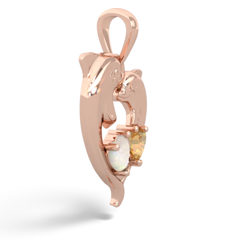 Opal Dolphin Heart 14K Rose Gold pendant P5820