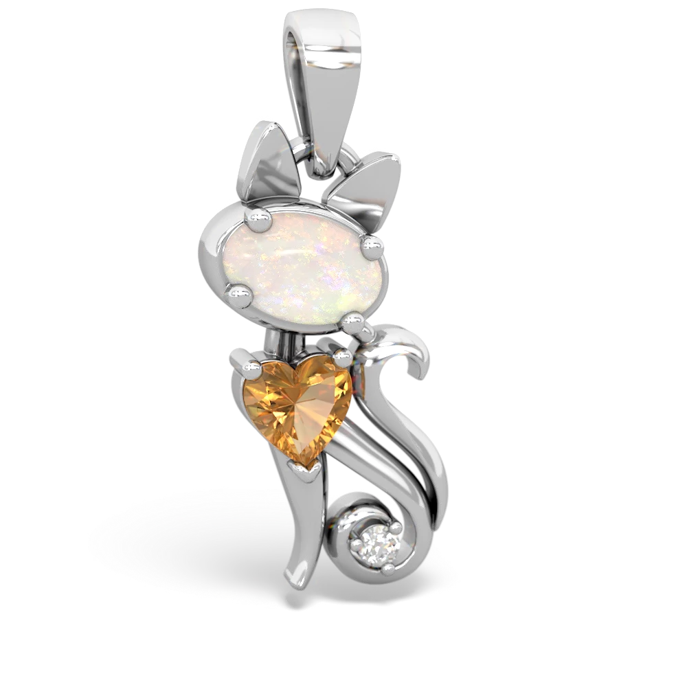 Opal Kitten 14K White Gold pendant P5780